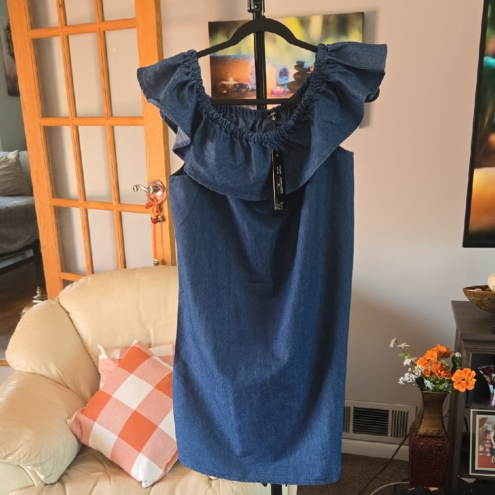 Women's Chances R Denim Off-Shoulder Ruffle Dress 💙 Size M